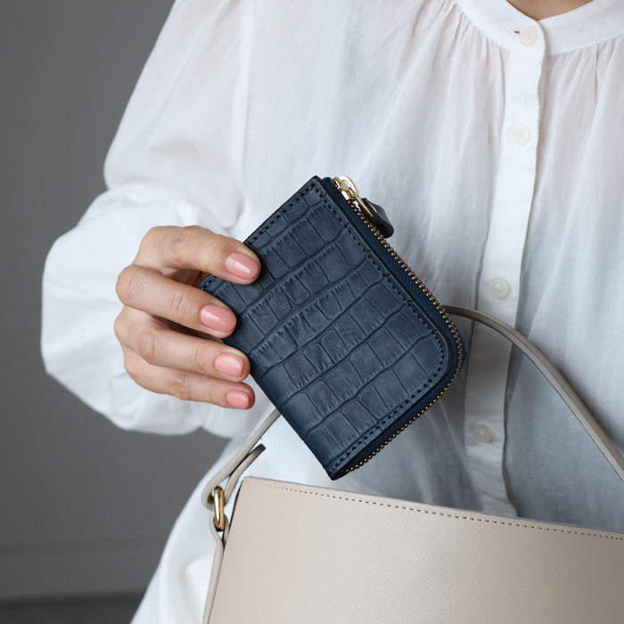 RE.ACT Yamato Aizome(Japanese natural indigo dye) L-shaped Slim Compact Wallet Croco [RA2021-002AI-CRO] 