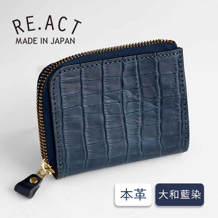 RE.ACT Yamato Aizome(Japanese natural indigo dye) L-shaped Slim Compact Wallet Croco [RA2021-002AI-CRO] 