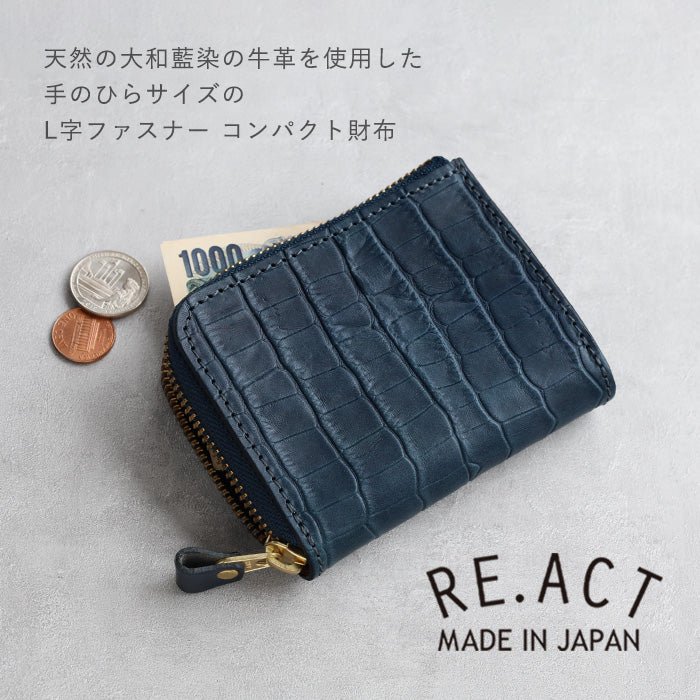 RE.ACT Yamato Aizome(Japanese natural indigo dye) L-shaped Slim Compact Wallet Croco [RA2021-002AI-CRO] 
