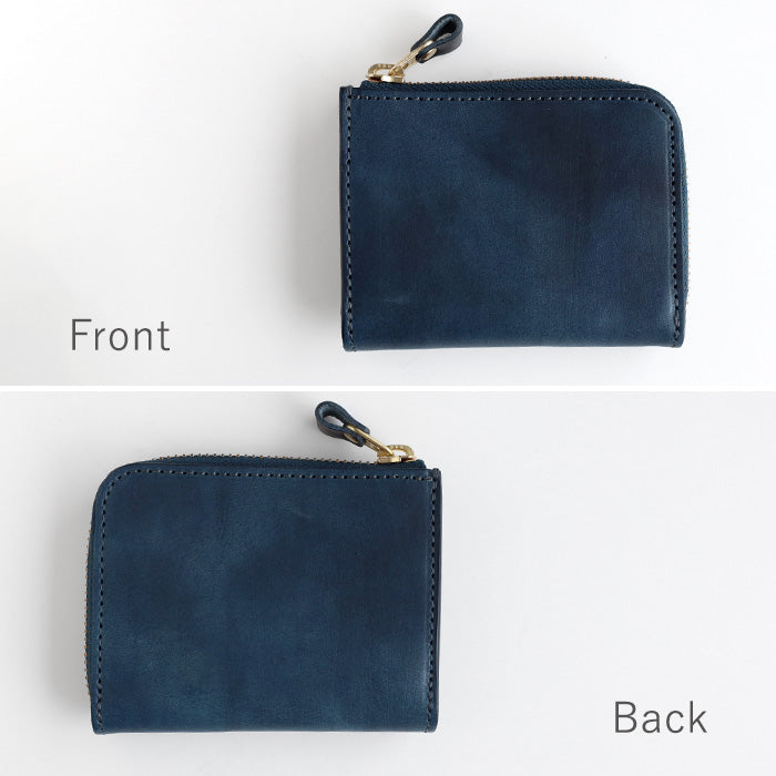 RE.ACT Yamato Aizome(Japanese natural indigo dye) L-shaped slim compact wallet plain [RA2021-002AI-SOL] 