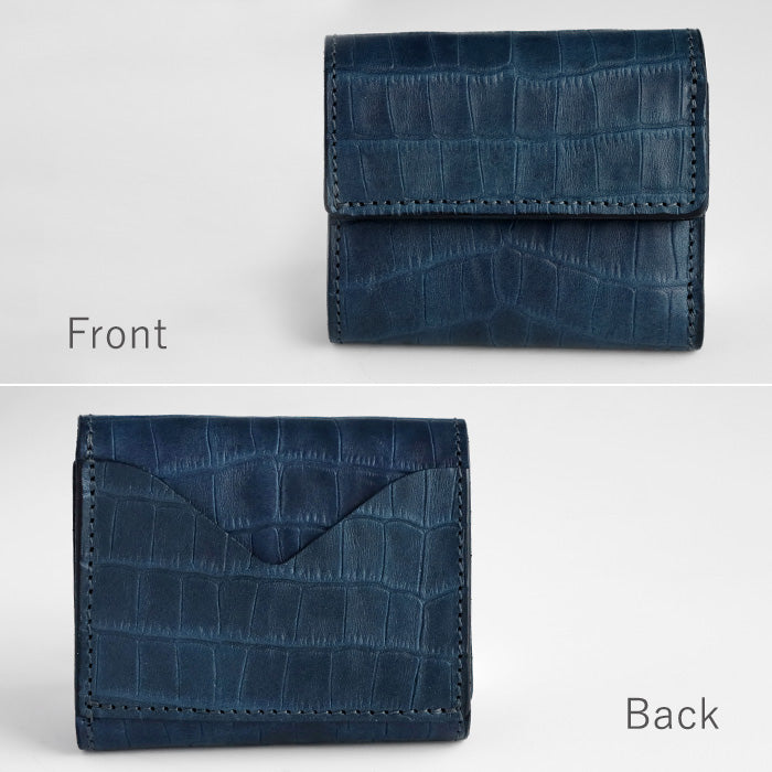 RE.ACT Yamato Aizome(Japanese natural indigo dye) Trifold compact wallet (with coin purse) Croco [RA2021-003AI-CRO] 
