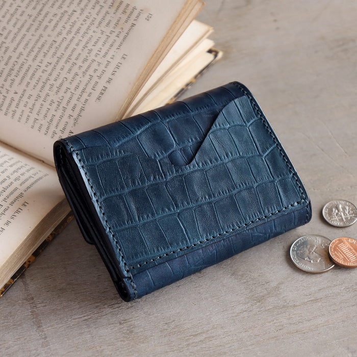 RE.ACT Yamato Aizome(Japanese natural indigo dye) Trifold compact wallet (with coin purse) Croco [RA2021-003AI-CRO] 