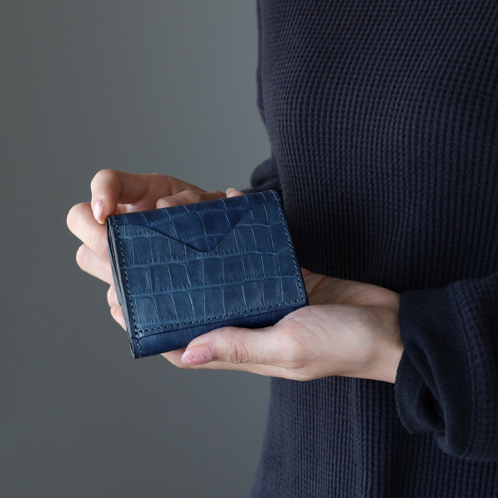 RE.ACT Yamato Aizome(Japanese natural indigo dye) Trifold compact wallet (with coin purse) Croco [RA2021-003AI-CRO] 
