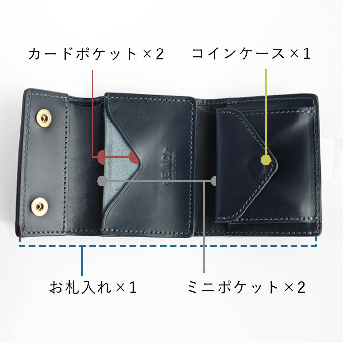 RE.ACT Yamato Aizome(Japanese natural indigo dye) Trifold compact wallet (with coin purse) Croco [RA2021-003AI-CRO] 