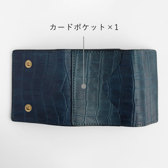 RE.ACT Yamato Aizome(Japanese natural indigo dye) Trifold compact wallet (with coin purse) Croco [RA2021-003AI-CRO] 