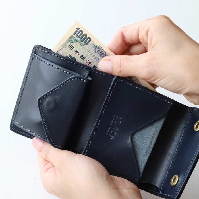 RE.ACT Yamato Aizome(Japanese natural indigo dye) Trifold compact wallet (with coin purse) Croco [RA2021-003AI-CRO] 