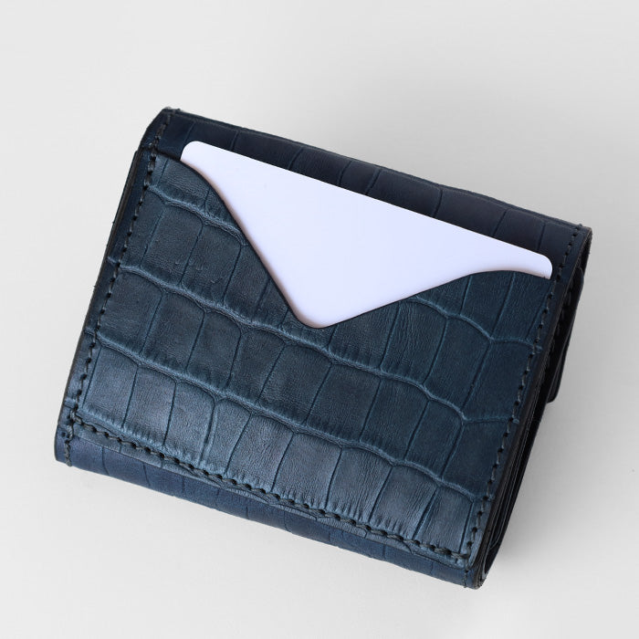 RE.ACT Yamato Aizome(Japanese natural indigo dye) Trifold compact wallet (with coin purse) Croco [RA2021-003AI-CRO] 