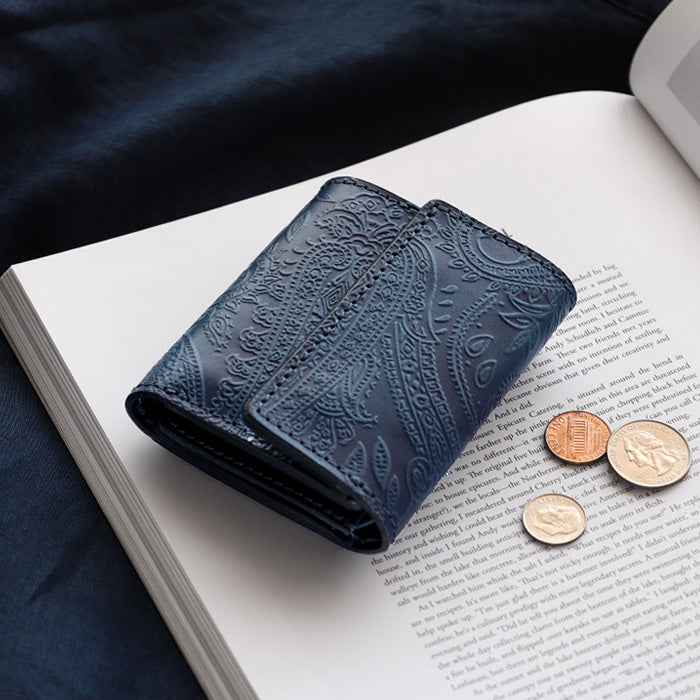 RE.ACT Yamato Aizome(Japanese natural indigo dye) Tri-fold compact wallet (with coin purse) Paisley [RA2021-003AI-PAI] 
