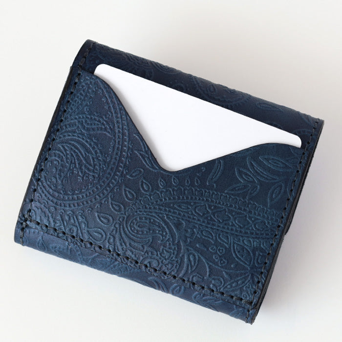 RE.ACT Yamato Aizome(Japanese natural indigo dye) Tri-fold compact wallet (with coin purse) Paisley [RA2021-003AI-PAI] 