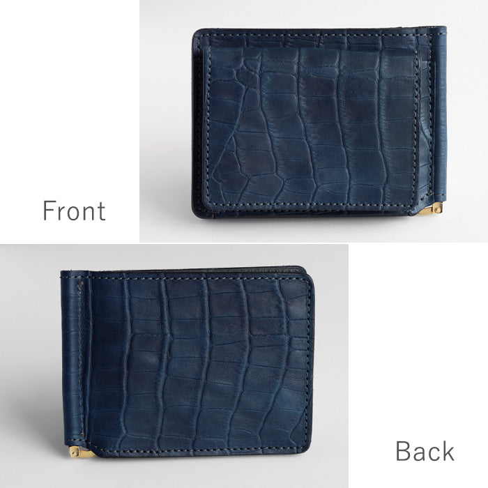 RE.ACT Yamato Aizome(Japanese natural indigo dye) Money Clip Bifold Wallet (with coin purse) Croco [RA2021-005AI-CRO] 