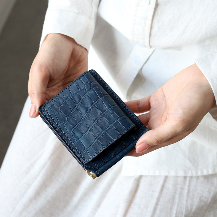 RE.ACT Yamato Aizome(Japanese natural indigo dye) Money Clip Bifold Wallet (with coin purse) Croco [RA2021-005AI-CRO] 