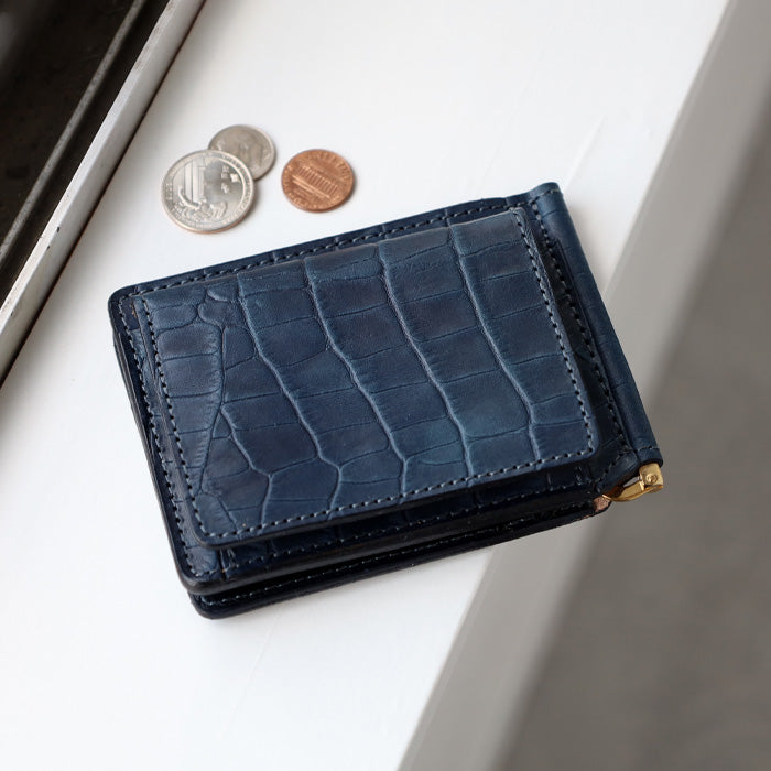 RE.ACT Yamato Aizome(Japanese natural indigo dye) Money Clip Bifold Wallet (with coin purse) Croco [RA2021-005AI-CRO] 