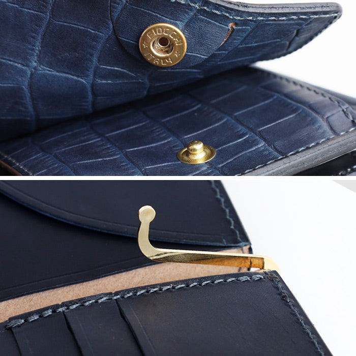 RE.ACT Yamato Aizome(Japanese natural indigo dye) Money Clip Bifold Wallet (with coin purse) Croco [RA2021-005AI-CRO] 