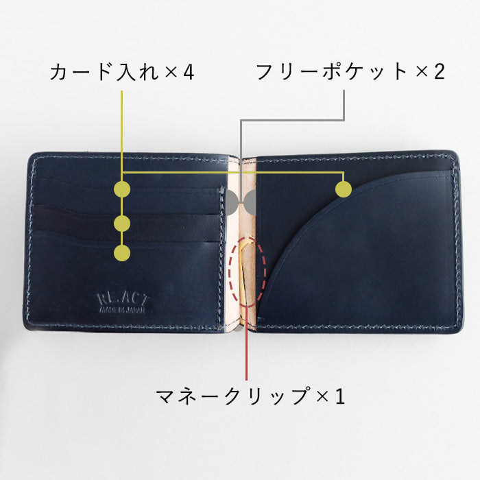 RE.ACT Yamato Aizome(Japanese natural indigo dye) Money Clip Bifold Wallet (with coin purse) Croco [RA2021-005AI-CRO] 