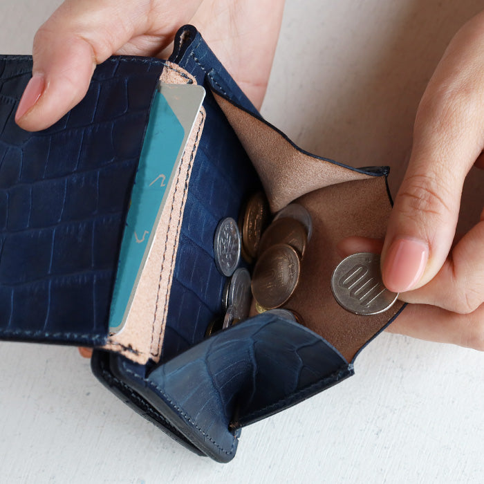 RE.ACT Yamato Aizome(Japanese natural indigo dye) Money Clip Bifold Wallet (with coin purse) Croco [RA2021-005AI-CRO] 