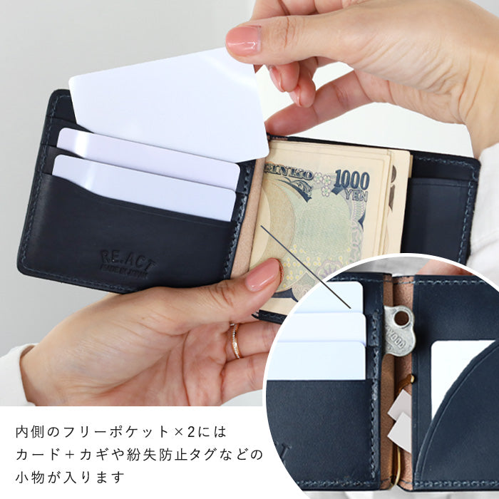 RE.ACT Yamato Aizome(Japanese natural indigo dye) Money Clip Bifold Wallet (with coin purse) Croco [RA2021-005AI-CRO] 