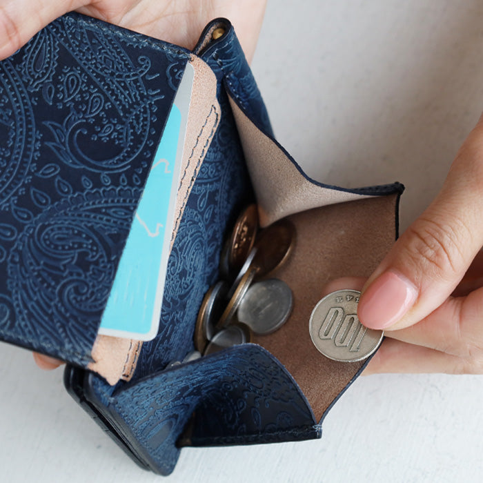 RE.ACT Yamato Aizome Money Clip Bifold Wallet (with coin purse) Paisley [RA2021-005AI-PAI] 
