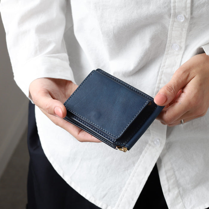 RE.ACT Yamato Aizome(Japanese natural indigo dye) Money Clip Bifold Wallet (with coin purse) [RA2021-005AI-SOL] 