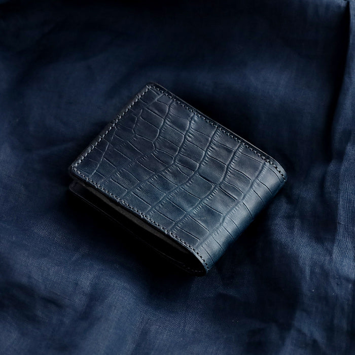 RE.ACT Yamato Aizome(Japanese natural indigo dye) Bifold compact wallet (with coin purse) Croco pattern [RA2021-006AI-CRO] 