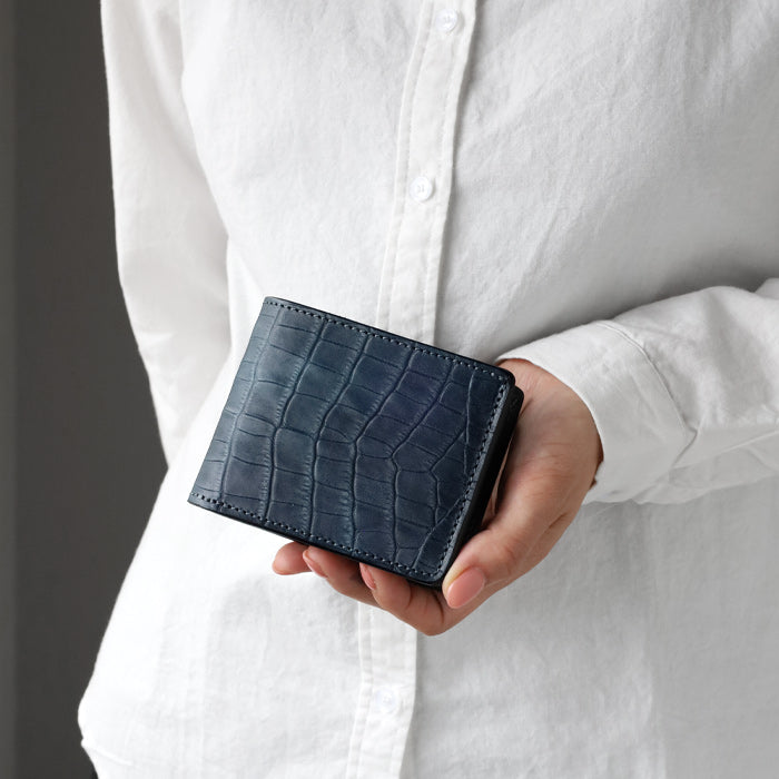 RE.ACT Yamato Aizome(Japanese natural indigo dye) Bifold compact wallet (with coin purse) Croco pattern [RA2021-006AI-CRO] 