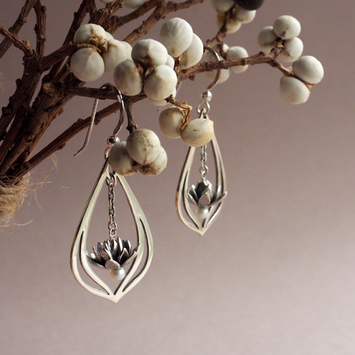 S lotus earrings silver 925 both ears set [S-PH-02] 