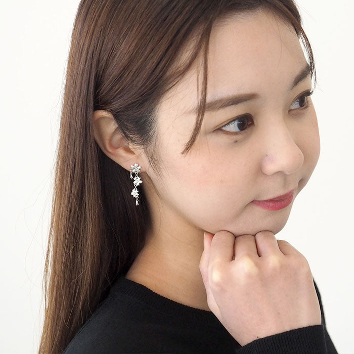 S Cherry Blossom Earrings Three Cherry Blossoms Type Silver Set of 2 [S-PS-3] 