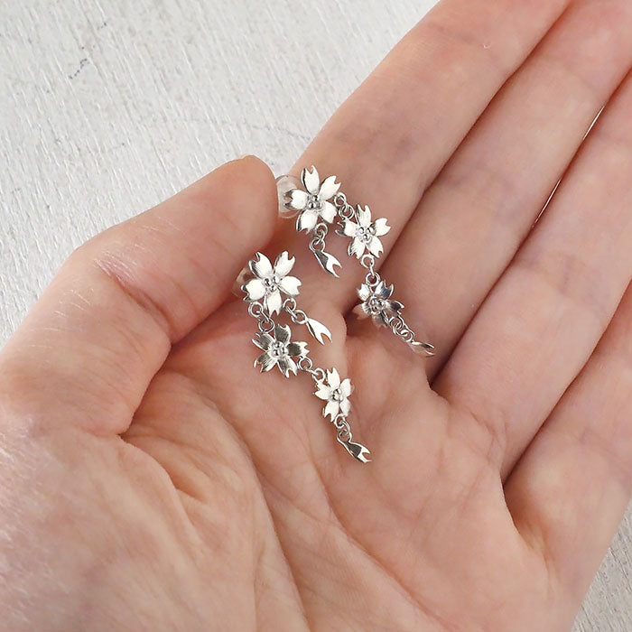 S Cherry Blossom Earrings Three Cherry Blossoms Type Silver Set of 2 [S-PS-3] 
