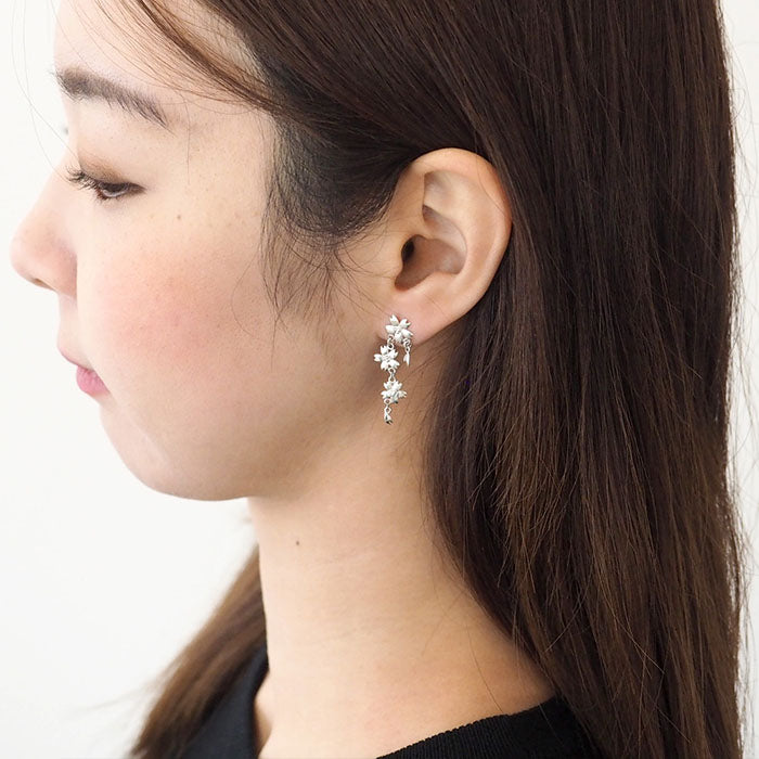 S Cherry Blossom Earrings Three Cherry Blossoms Type Silver Set of 2 [S-PS-3] 