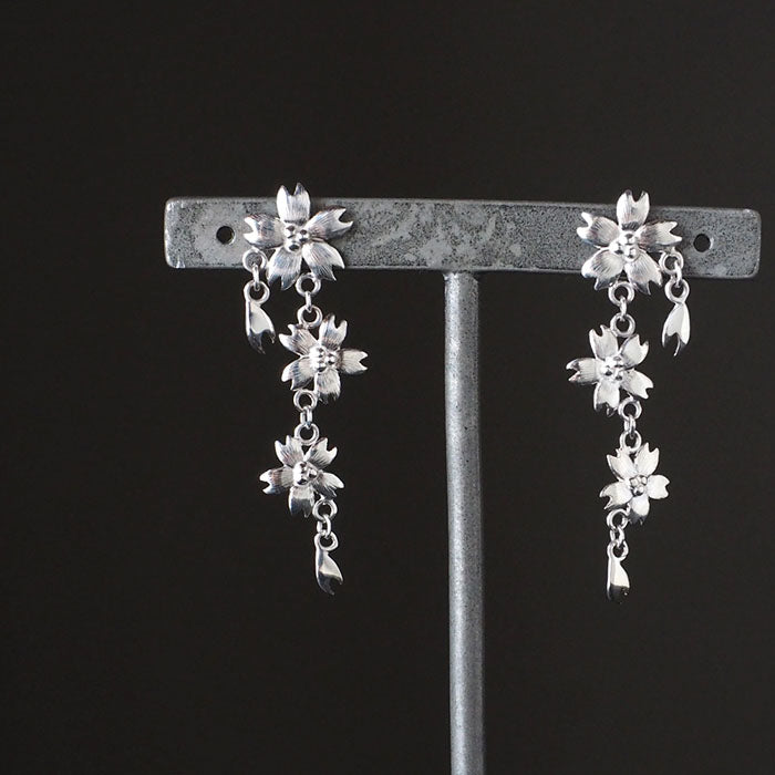 S Cherry Blossom Earrings Three Cherry Blossoms Type Silver Set of 2 [S-PS-3] 