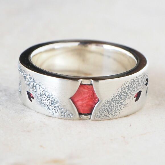 S Kasumi Sakura Flat Silver Ring with Leather 8mm Width Water Snake Leather Pink [SR-10] 