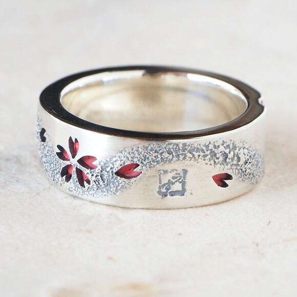 S Kasumi Sakura Flat Silver Ring with Leather 8mm Width Water Snake Leather Pink [SR-10] 
