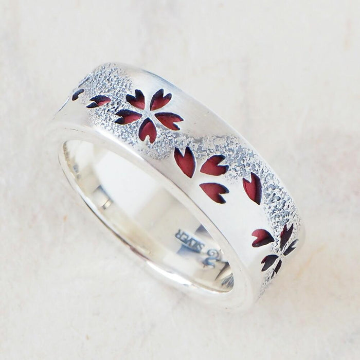 S Kasumi Sakura Flat Silver Ring with Leather 8mm Width Water Snake Leather Pink [SR-10] 