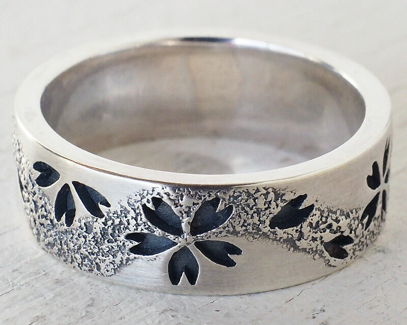 Japanese pattern accessory artist Saori Miura Kasumizakura flat ring openwork overlay silver 7mm oxidized finish [SR-16-B] 