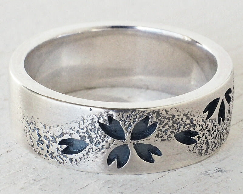Japanese pattern accessory artist Saori Miura Kasumizakura flat ring openwork overlay silver 7mm oxidized finish [SR-16-B] 