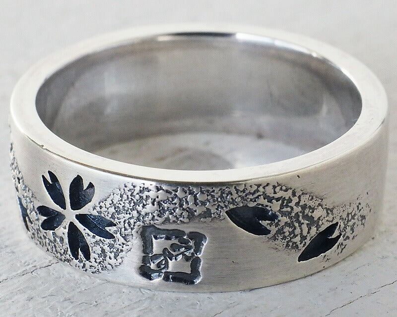 Japanese pattern accessory artist Saori Miura Kasumizakura flat ring openwork overlay silver 7mm oxidized finish [SR-16-B] 