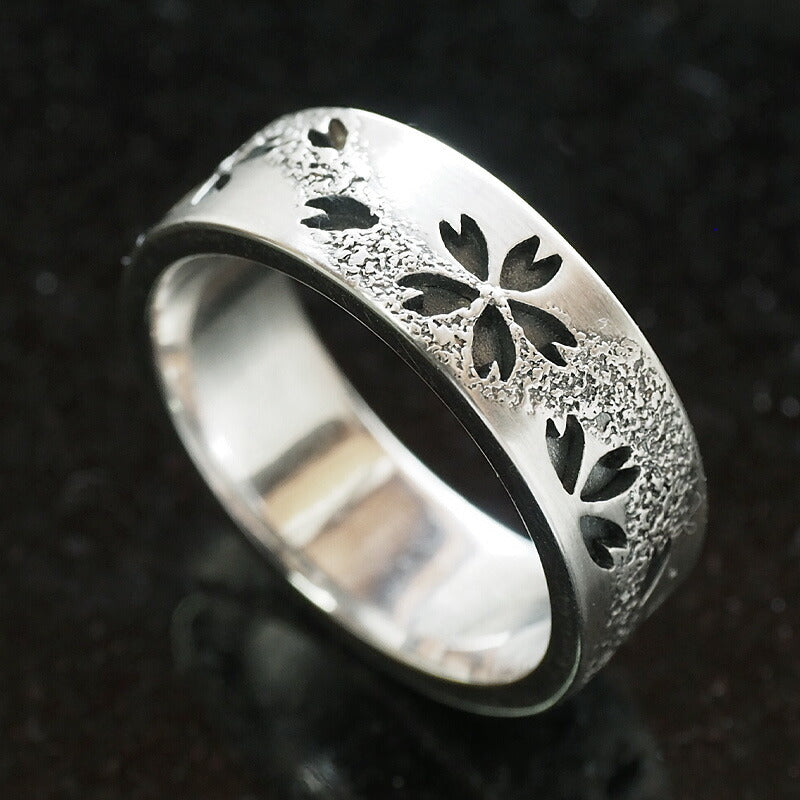 Japanese pattern accessory artist Saori Miura Kasumizakura flat ring openwork overlay silver 7mm oxidized finish [SR-16-B] 