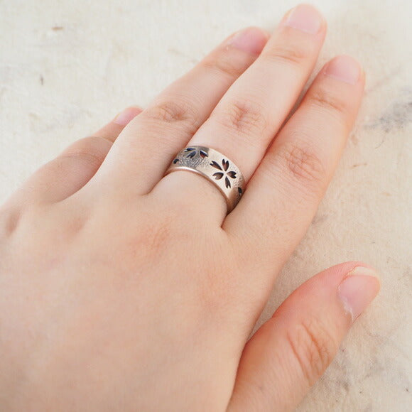 S Kasumi Sakura Openwork Flat Ring Pink Silver 8mm [SR-P12] 