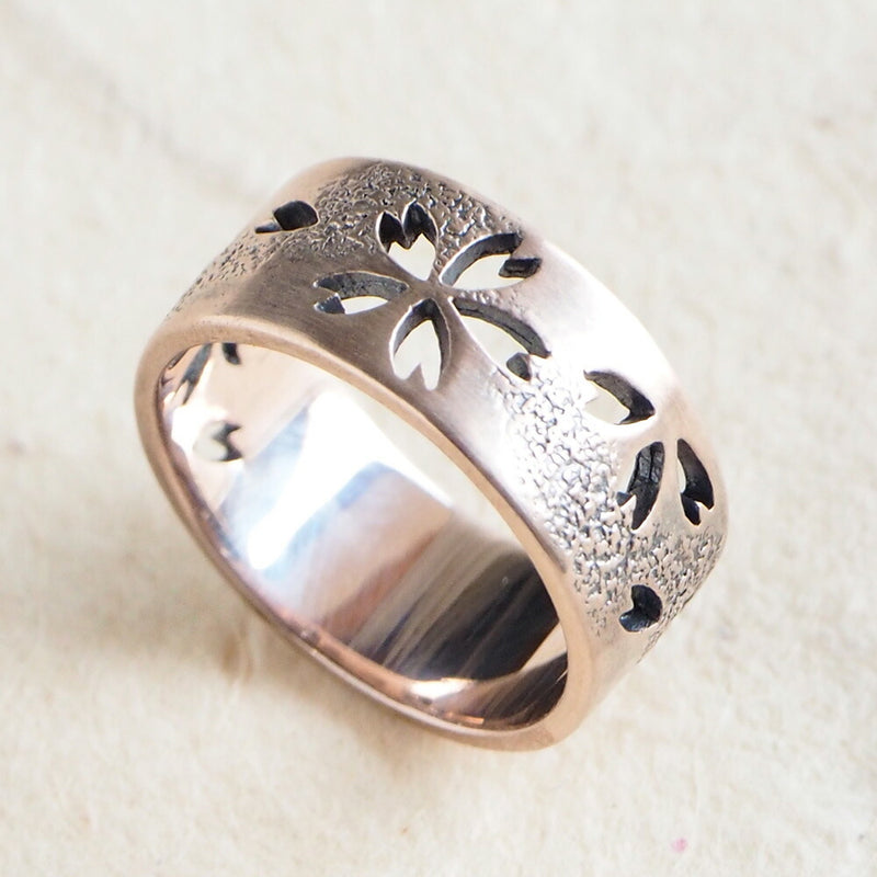 S Kasumi Sakura Openwork Flat Ring Pink Silver 8mm [SR-P12] 