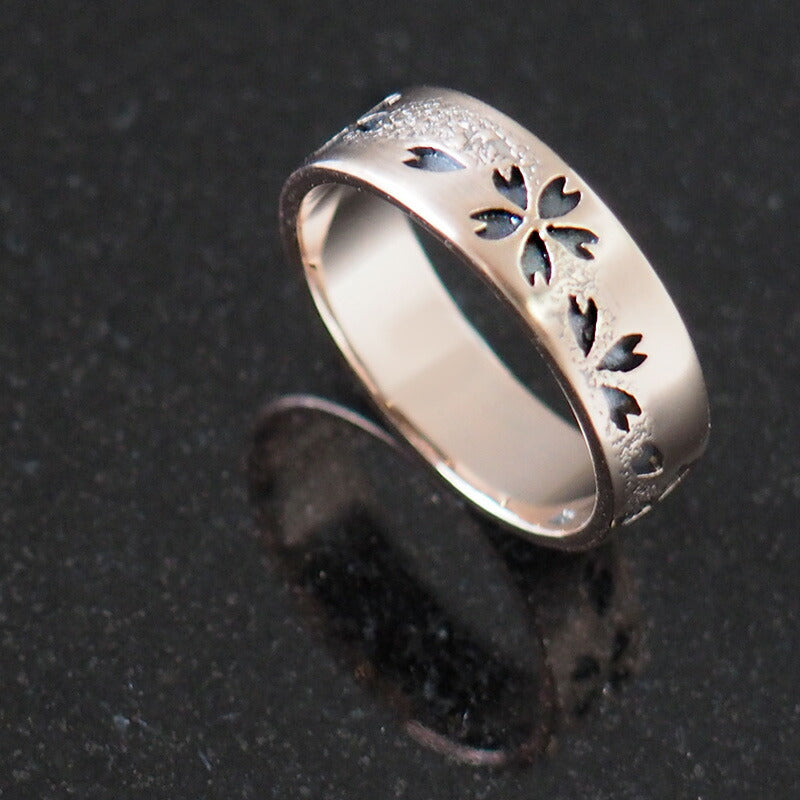 S Japanese pattern accessory artist Saori Miura Kasumizakura flat ring openwork overlay pink silver 6mm oxidized finish [SR-P15-B] 