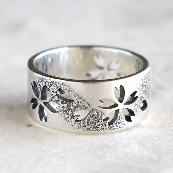S Kasumi Sakura Openwork Flat Ring Silver 8mm [SR-S10] 