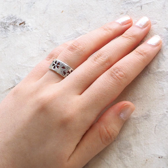 S Kasumi Sakura Openwork Flat Ring Silver 8mm [SR-S10] 