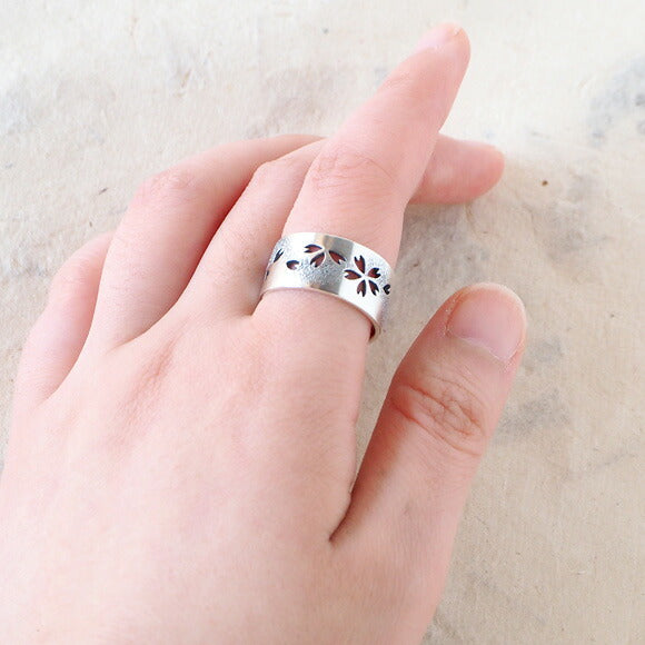 S Kasumi Sakura Openwork Flat Ring Silver 10mm [SR-S11] 