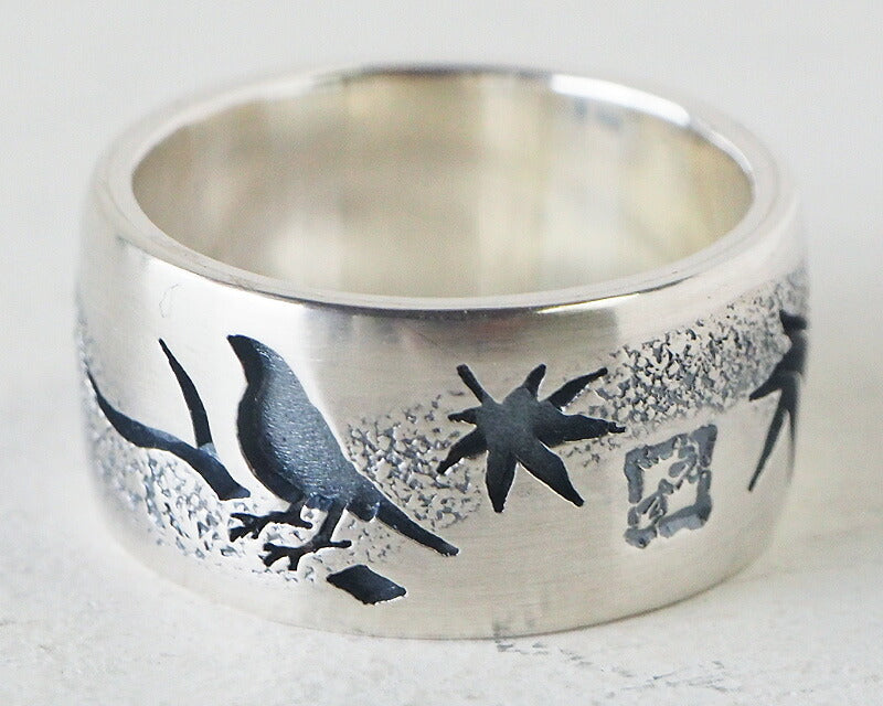 エス 和柄アクセサリー作家・三浦砂織 文鳥×紅葉 オーバーレイ シルバーリング [S-Rbm-01]