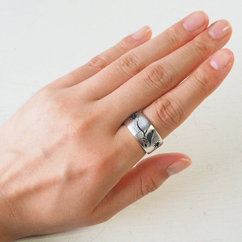 エス 和柄アクセサリー作家・三浦砂織 文鳥×紅葉 オーバーレイ シルバーリング [S-Rbm-01]