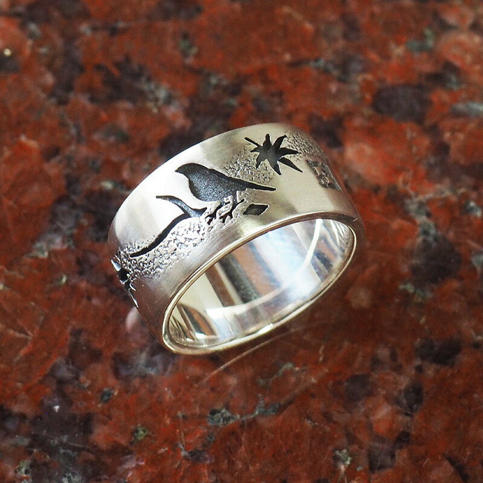 S Japanese pattern accessory artist Saori Miura Java sparrow x Momiji overlay silver ring [S-Rbm-01] 