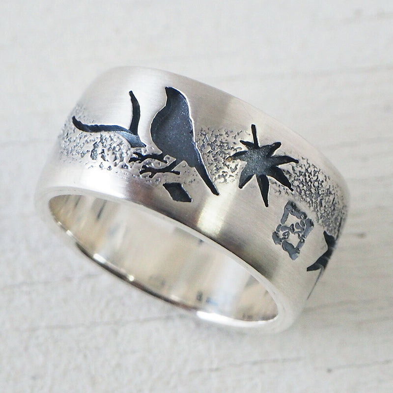 エス 和柄アクセサリー作家・三浦砂織 文鳥×紅葉 オーバーレイ シルバーリング [S-Rbm-01]