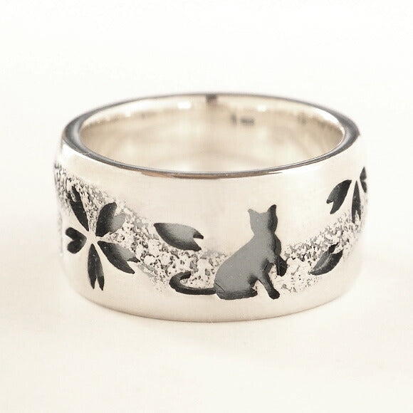 S Sakura x Cat Overlay Round Ring Silver 950 10mm [S-Rns-01] Saori Miura Japanese Pattern Silver Accessory Artist Cat Japanese Style Ring 
