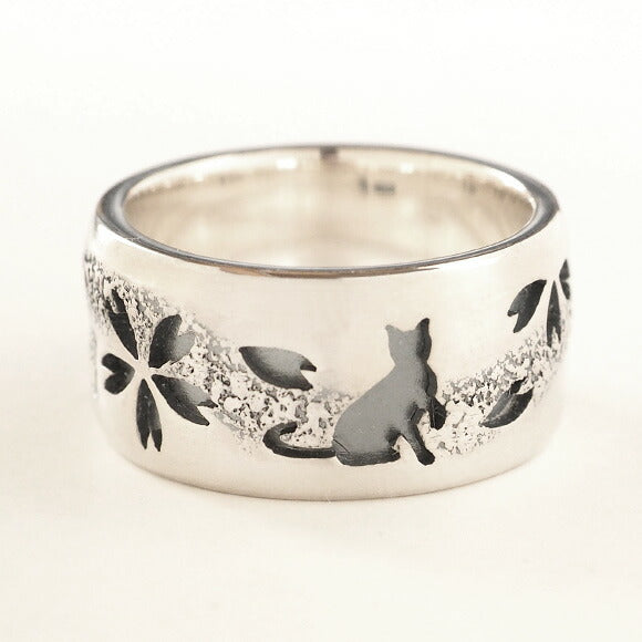 S Cherry blossoms x cat flat openwork round instep ring silver 10mm [S-Rns-01] 