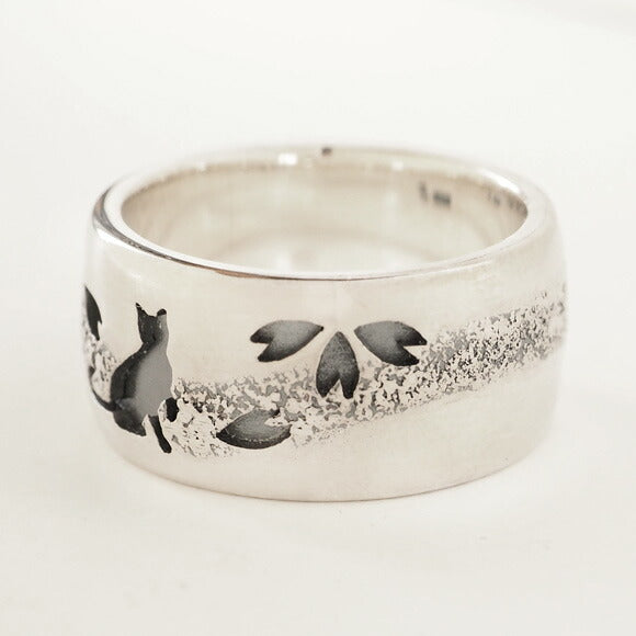S Sakura x Cat Overlay Round Ring Silver 950 10mm [S-Rns-01] Saori Miura Japanese Pattern Silver Accessory Artist Cat Japanese Style Ring 