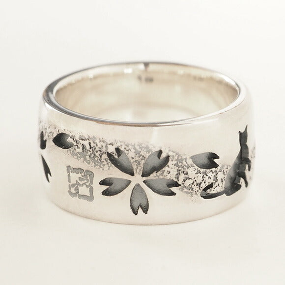S Sakura x Cat Overlay Round Ring Silver 950 10mm [S-Rns-01] Saori Miura Japanese Pattern Silver Accessory Artist Cat Japanese Style Ring 
